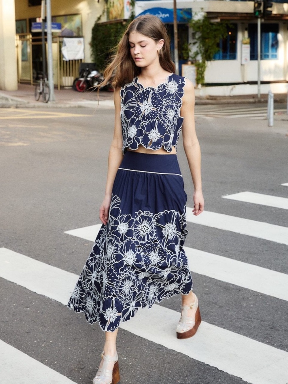 Farm Rio: Blue Flowers Richelieu Organic
Cotton Maxi Skirt